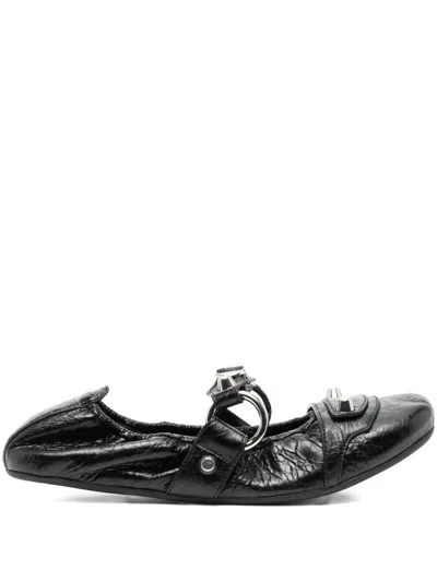 Balenciaga Leather Ballerina Shoes In Black