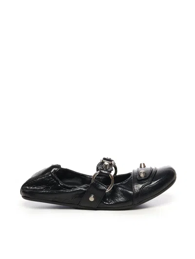 Balenciaga Leather Ballerina With Studs In Black