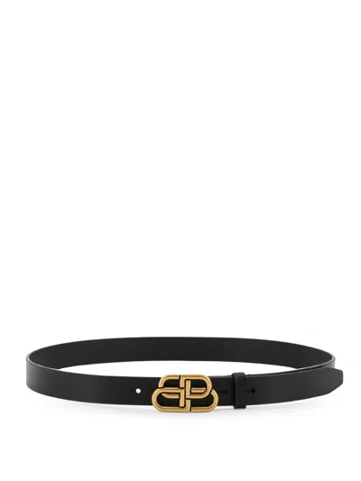 Balenciaga Bb Thin Leather Belt In Black