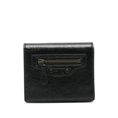 Balenciaga Leather Bi-fold Wallet In Black