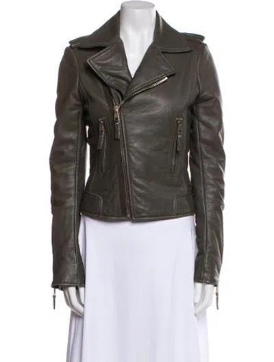 Pre-owned Balenciaga Leather Biker Jacket In Gray