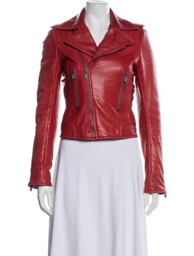 Pre-owned Balenciaga Leather Biker Jacket In Red