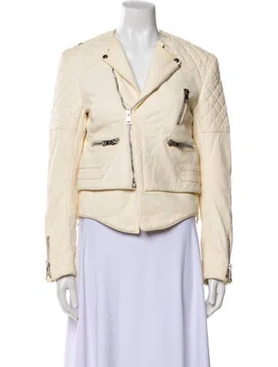 Pre-owned Balenciaga Leather Biker Jacket In White