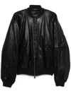 Balenciaga Black Leather Bomber Jacket In Black