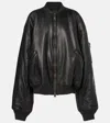 Balenciaga Black Leather Bomber Jacket In Black