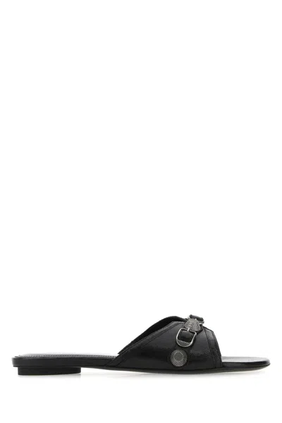 Balenciaga Leather Cagole Slippers For Women In Black