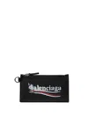 Balenciaga Leather Card Holder Keyring Attachment In Black
