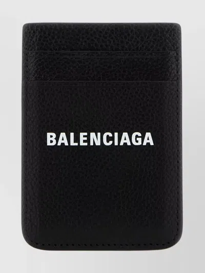 Balenciaga Leather Card Holder Compact Textured Finish