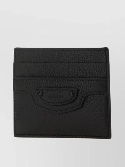 Balenciaga Leather Card Holder Front Flap In Black