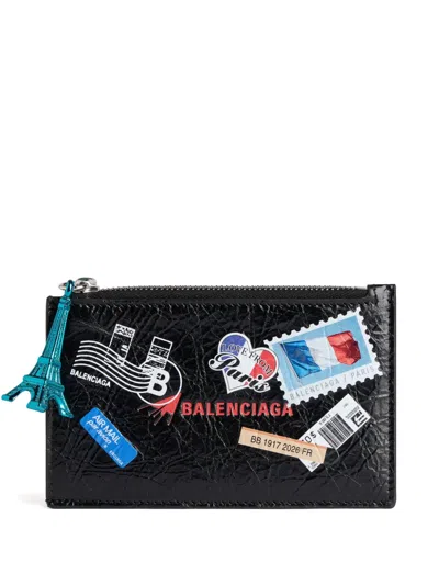Balenciaga Cash Sticker-print Eiffel Tower-charm Cardholder In Black