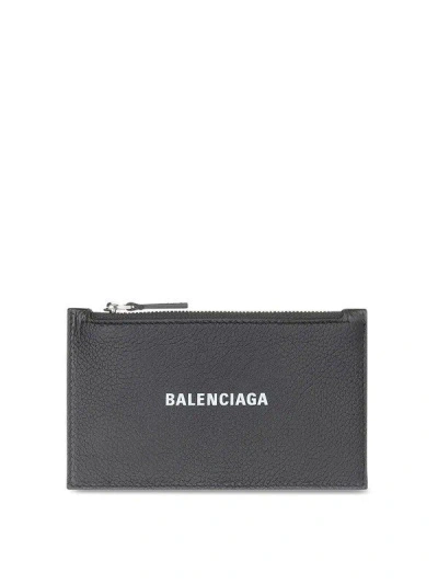 Balenciaga Cash Long Coin Black Leather Card Holder In Blue