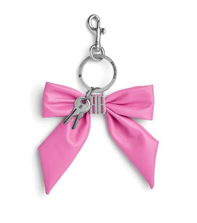 Balenciaga Leather Clémence Bow Keyring In Purple