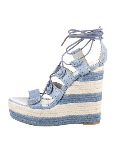 Pre-owned Balenciaga Leather Colorblock Pattern Espadrilles In Blue