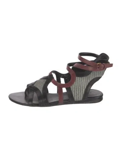 Pre-owned Balenciaga Leather Colorblock Pattern Gladiator Sandals In Black