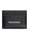 Balenciaga Leather Croc-embossed Card Holder In Black