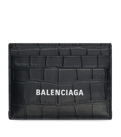 Balenciaga Leather Croc-embossed Card Holder In Black