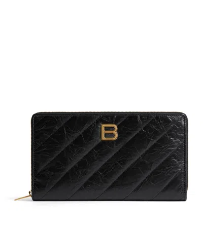 Balenciaga Crush Continental Quilted-leather Wallet In Black