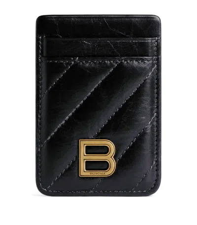 Balenciaga Crush Quilted Leather Card Holder In Black