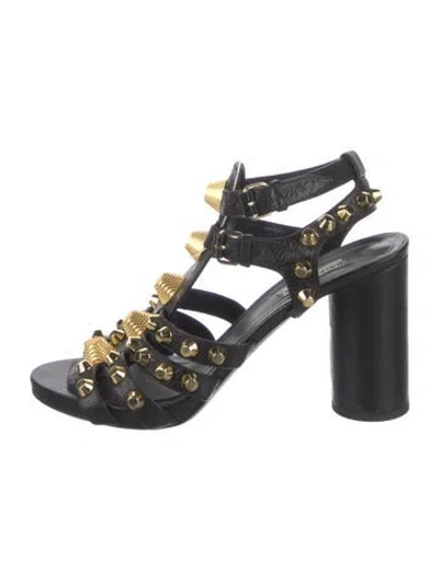 Pre-owned Balenciaga Leather Cutout Accent Gladiator Sandals In Black