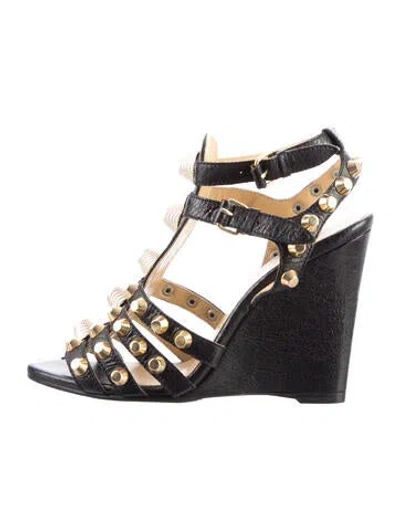 Pre-owned Balenciaga Leather Cutout Accent Gladiator Sandals In Black