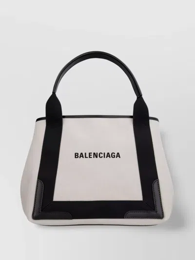 BALENCIAGA LEATHER DETAILED CANVAS TOTE BAG