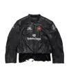 Balenciaga Leather Distressed Racer Jacket In Black