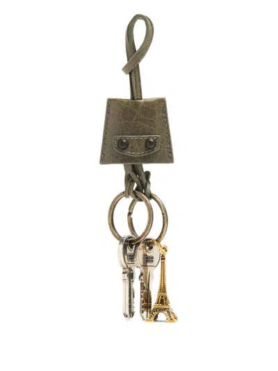 Balenciaga Leather Eiffel Tower Keyring In Green