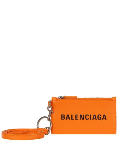 Balenciaga Leather Essential Long Card Holder In Orange