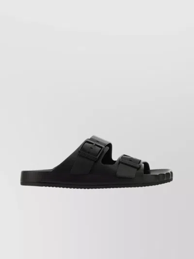 Balenciaga Leather Flat Sole Open Toe Slippers In Black