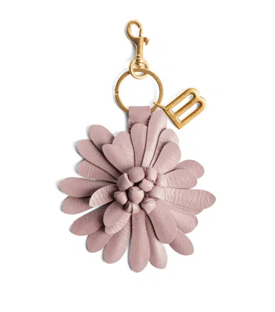 Balenciaga Leather Flower Keychain In Purple