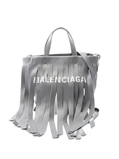 Pre-owned Balenciaga Leather Fringe Tote Bag In Gray