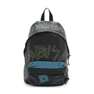 Pre-owned Balenciaga Leather Graffiti Explorer Backpack In Black