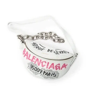 Pre-owned Balenciaga Leather Graffiti Souvenir Belt Bag Null In White