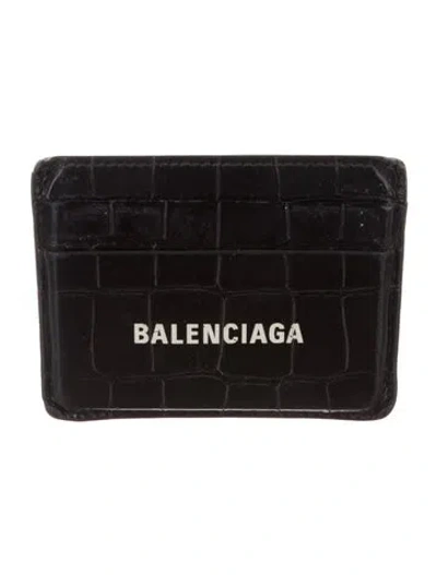 Pre-owned Balenciaga Leather Graphic Print Card Holder In Black