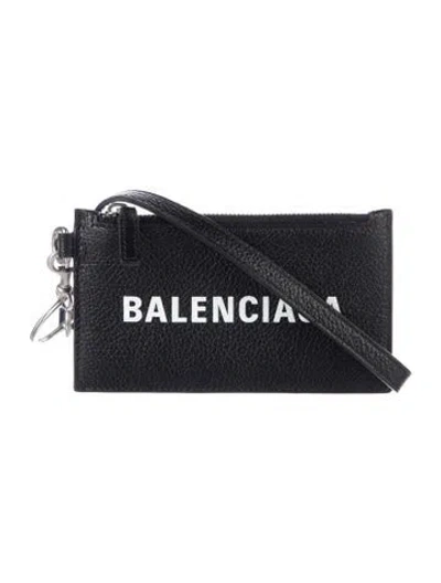 Pre-owned Balenciaga Leather Graphic Print Card Holder In Black