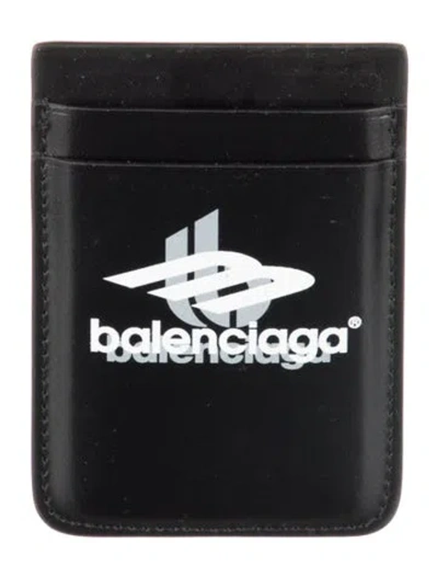 Pre-owned Balenciaga Leather Graphic Print Compact Wallet In Black