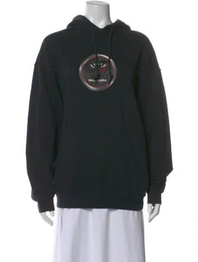 Pre-owned Balenciaga Leather Graphic Print Hoodie In Black