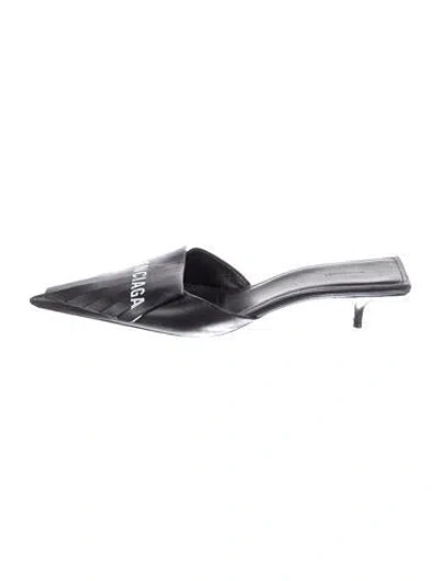 Pre-owned Balenciaga Leather Graphic Print Mules In Black