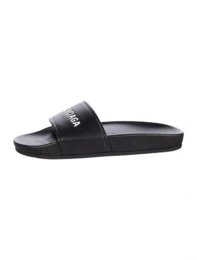 Pre-owned Balenciaga Leather Graphic Print Slides In Black