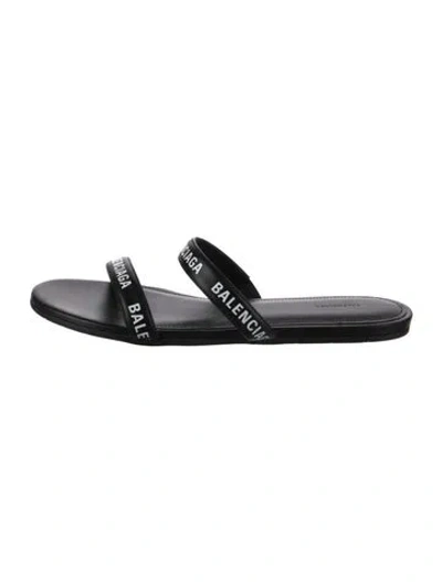 Pre-owned Balenciaga Leather Graphic Print Slides In Black