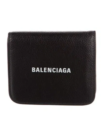 Pre-owned Balenciaga Leather Graphic Print Wallet In Black