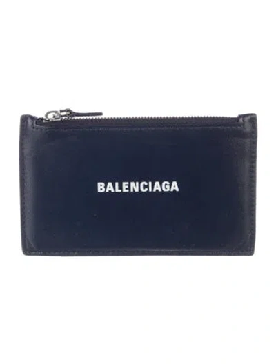Pre-owned Balenciaga Leather Graphic Print Wallet In Blue