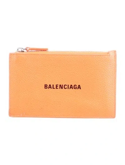 Pre-owned Balenciaga Leather Graphic Print Wallet In Orange