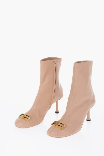 Balenciaga Leather Groupie Booties With Logo Statement In Pink