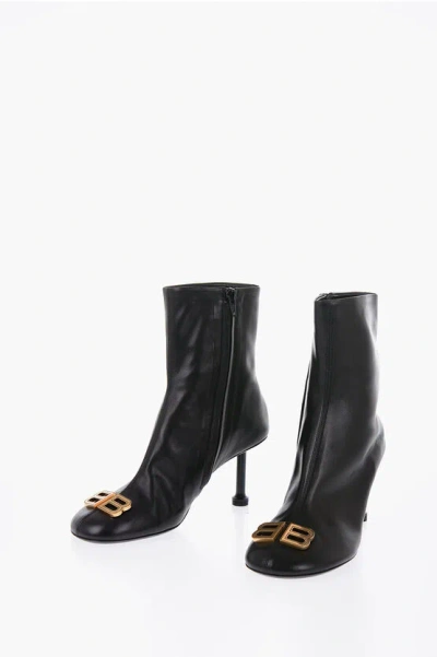 Balenciaga Leather Groupie Booties With Logo Statement In Black