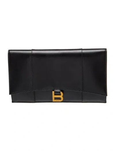 Pre-owned Balenciaga Leather Hourglass Flat Pouch 2024 In Black