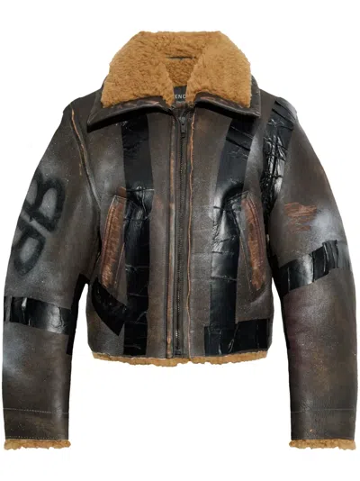 Balenciaga Leather Jacket In Brown