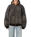 Balenciaga Montone Con Cappuccio E Zip In Shearling Marrone Donna