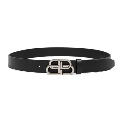 Balenciaga Leather Large Bb Belt Men In Black