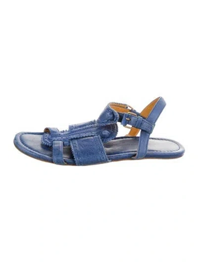 Pre-owned Balenciaga Leather Lasercut Accents Gladiator Sandals In Blue